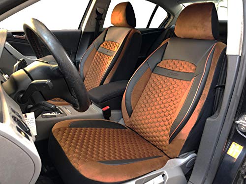 seatcovers by k-maniac Protectores de Las Fundas de los Asientos de Coche V2010122 Negro-castaño Aplicaciones de Cuero Artificial en Asientos Delanteros Accesorios de automoción
