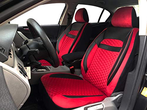 seatcovers by k-maniac Protectores de Las Fundas de los Asientos de Coche V2110744 Negro-Rojo Aplicaciones de Cuero Artificial en Asientos Delanteros Accesorios de automoción