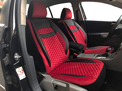 seatcovers by k-maniac Protectores de Las Fundas de los Asientos de Coche V2110745 Negro-Rojo Aplicaciones de Cuero Artificial en Asientos Delanteros Accesorios de automoción