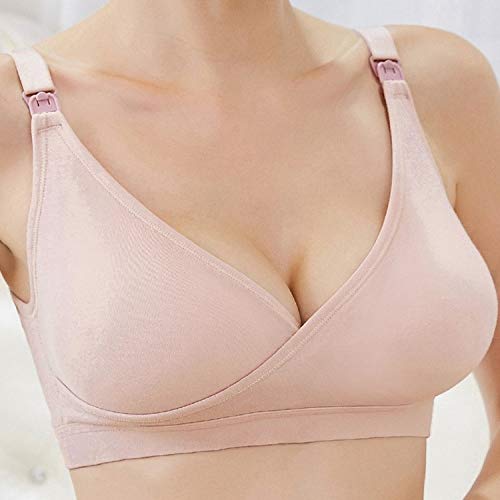 Sección Delgada de Ropa Interior para Mujeres Embarazadas, sin Anillo de Acero, Sujetador de Lactancia, Hebilla Cruzada Rosa Claro XXL=40/90