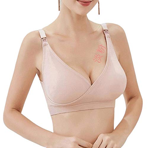 Sección Delgada de Ropa Interior para Mujeres Embarazadas, sin Anillo de Acero, Sujetador de Lactancia, Hebilla Cruzada Rosa Claro XXL=40/90