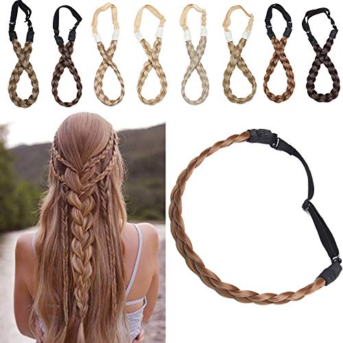 SEGO Diadema Trenza Elástica Mujer Pelo Sintético Se Ve Natural [Castaño Caoba Claro] Extensiones de Cabello Accesorios Braid Hair Headband (S-1.5cm)