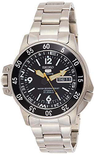 Seiko SKZ211K1 5 Diver's - Reloj para Hombre, automático, analógico, Esfera Negra, Correa de Acero Gris