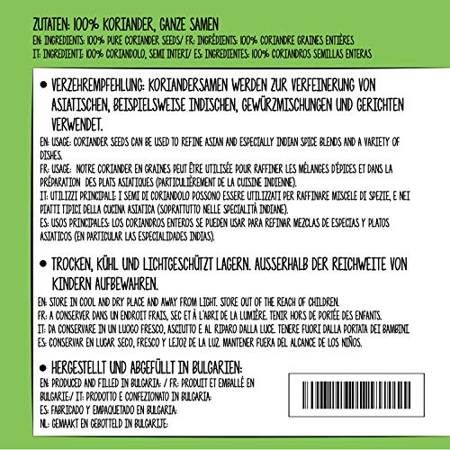 Semillas de cilantro (250g), coriandolo entero, 100% natural, semillas de coriandolo, por supuesto, sin aditivos, vegano