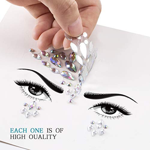 SenPuSi Face Gem Stickers, Konsait 5 piezas Etiqueta engomada de diamantes de imitación Cara Joyas Pegatinas cara cristal Tatuajes Temporales Maquillaje Festival Fiesta