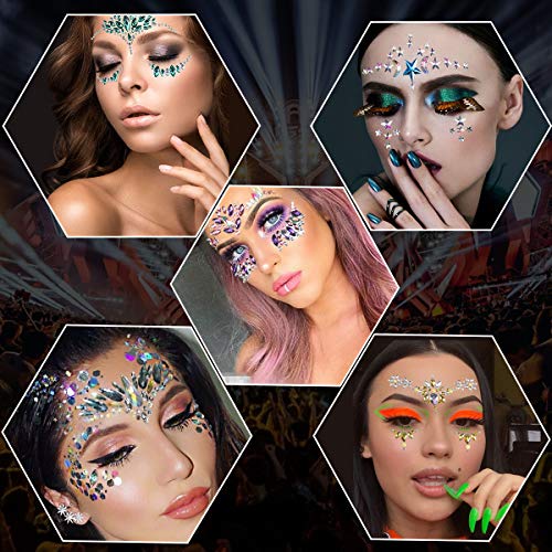 SenPuSi Face Gem Stickers, Konsait 5 piezas Etiqueta engomada de diamantes de imitación Cara Joyas Pegatinas cara cristal Tatuajes Temporales Maquillaje Festival Fiesta