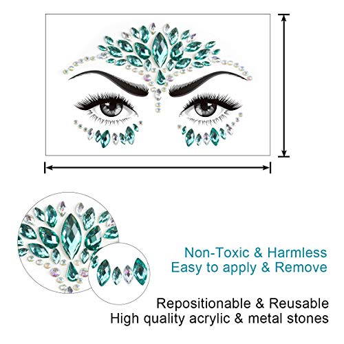 SenPuSi Face Gem Stickers, Konsait 5 piezas Etiqueta engomada de diamantes de imitación Cara Joyas Pegatinas cara cristal Tatuajes Temporales Maquillaje Festival Fiesta