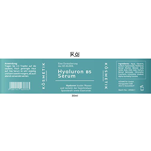 Sérum KÖsmetik Hyaluron B5 de 30 ml, hidratante B5 para una hidratación intensa, menos arrugas y líneas un suero antienvejecimiento