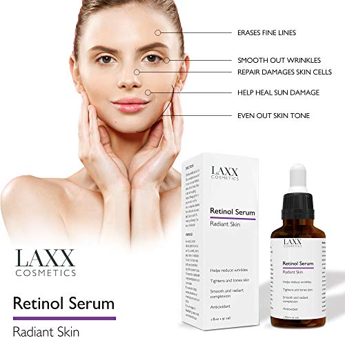 Sérum Retinol para cara/cuello/ojos - 5 veces más potente suero antienvejecimiento con 20% Vit C - Arrugas/Líneas/Envejecimiento