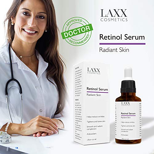 Sérum Retinol para cara/cuello/ojos - 5 veces más potente suero antienvejecimiento con 20% Vit C - Arrugas/Líneas/Envejecimiento