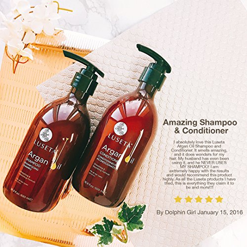 Set champú y acondicionador Luseta de aceite de argán para hidratar, dar brillo y reponer cabello dañado por calor y productos químicos, sin sulfatos, fosfatos ni parabenos