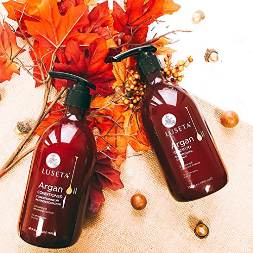 Set champú y acondicionador Luseta de aceite de argán para hidratar, dar brillo y reponer cabello dañado por calor y productos químicos, sin sulfatos, fosfatos ni parabenos