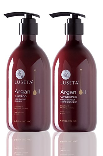Set champú y acondicionador Luseta de aceite de argán para hidratar, dar brillo y reponer cabello dañado por calor y productos químicos, sin sulfatos, fosfatos ni parabenos