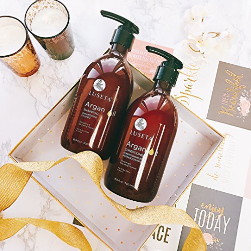 Set champú y acondicionador Luseta de aceite de argán para hidratar, dar brillo y reponer cabello dañado por calor y productos químicos, sin sulfatos, fosfatos ni parabenos