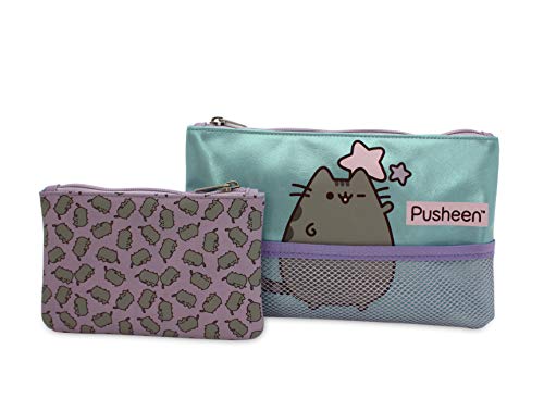 Set de 2 neceseres Pusheen The Cat de Doble Cremallera para niña Estuche/Neceser Net rectangulares, tamaño Mediano.