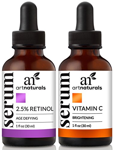 Set de 2 sérums orgánicos Art Naturals con vitamina C y retinol, combate las arrugas y ojeras, terapia antienvejecimiento mañana y noche, ingredientes naturales, tratamiento hidratante, 30 ml