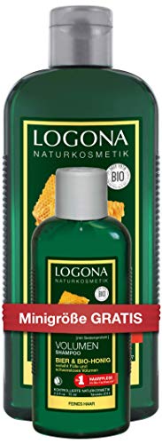 Set de cosméticos naturales de Logona, champú de volumen para cerveza y miel orgánica, paquete de viaje, 2 x 250 ml + 2 x 75 ml