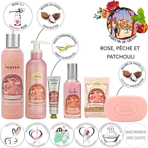 Set de Productos de Belleza Un Air d'Antan® Contiene 5 Productos: 1 Gel de Ducha 250ml, 1 Crema de Manos 25ml, 1 Jabón 100g, 1 Loción Corporal 200ml, 1 Eau de Toilette 55ml / Aroma de Rosa