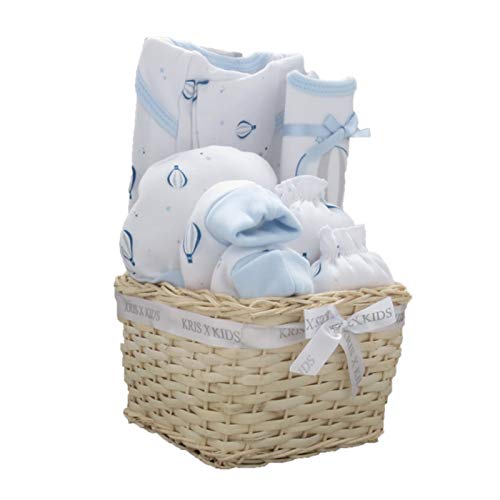 Set de regalo para niño o niña de bebé, body, patucos, gorro y álbum de fotos/marco por Kris X Kids azul Blue Basket