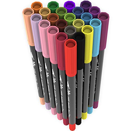 Set de rotuladores con doble punta de pincel- 24 colores - alta calidad, crea un efecto acuarela - Ideal para libros para colorear para adultos, manga, comic, caligrafía - MozArt Supplies