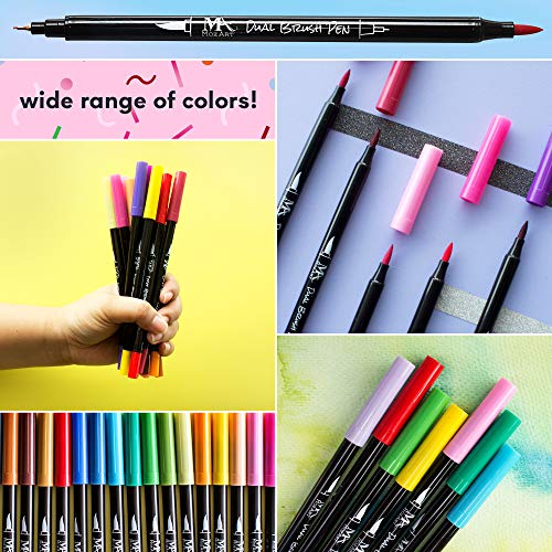 Set de rotuladores con doble punta de pincel- 24 colores - alta calidad, crea un efecto acuarela - Ideal para libros para colorear para adultos, manga, comic, caligrafía - MozArt Supplies