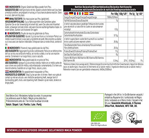 Sevenhills Wholefoods Maca Gelatinizada En Polvo Orgánico 500g