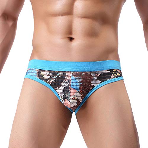 Sexy Ropa Interior Hombres Impreso Hielo Calzoncillos de Seda Bragas de Poca Altura, de Guy Slip Calzoncillos, E Azul Oscuro, M