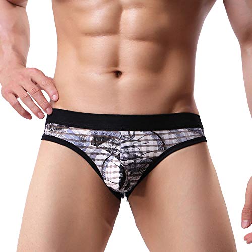 Sexy Ropa Interior Hombres Impreso Hielo Calzoncillos de Seda Bragas de Poca Altura, de Guy Slip Calzoncillos, E Azul Oscuro, M