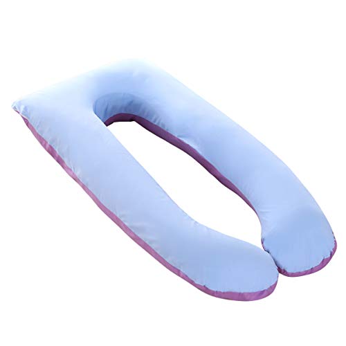 SHANNA - Almohada extragrande para adultos, almohada corporal para embarazadas y maternidad, en forma de U, con funda extraíble y lavable, 70 x 130 cm, algodón, Azul + morado., 70*130CM