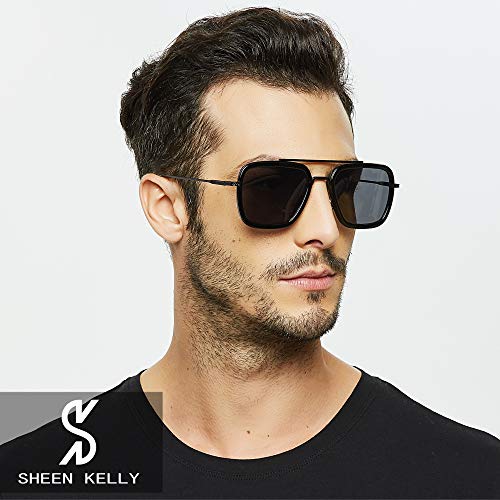 SHEEN KELLY Spider Man Gafas de sol -Tony Stark para hombre Azul Silver Frame and Clear Lens Talla única