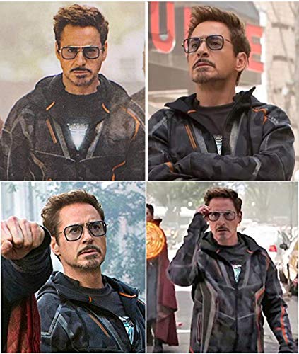 SHEEN KELLY Spider Man Gafas de sol -Tony Stark para hombre Azul Silver Frame and Clear Lens Talla única