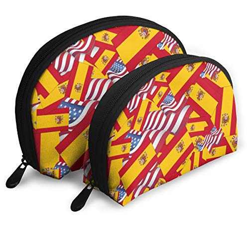 Shellfish Storage Bag Spain Flag with American Flag Cluth Bag Fashion Storage Bag Toiletry Makeup Bag