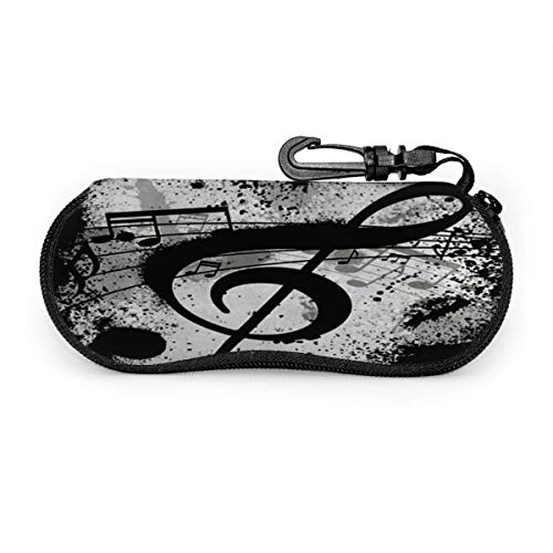 sherry-shop Estuche de gafas Black Music Note Gafas de sol abstractas Estuche blando Estuche de anteojos con cremallera de neopreno ultraligero Estuche con llavero