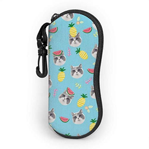 sherry-shop Gato Frutas y flores Gafas de sol y anteojos impermeables y duraderas Estuche portátil de viaje con cremallera Gafas de neopreno Estuche de almacenamiento