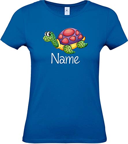 Shirtstown - Camiseta de manga corta para mujer, con motivos dulces, incluye Su nombre deseado tortuga, zoo, animales, refranes, mujer, chica, con logotipo, té, Niki, divertido. azul cobalto XS