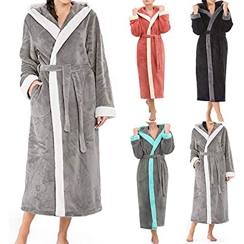 SHOBDW Albornoz Mujeres De Invierno De Manga Larga Sólido Súper Suave Mullido Felpa Franela Mantón SPA Gimnasio Albornoz Slee Toweling Ropa De Dormir Batas(Gris Oscuro,5XL)