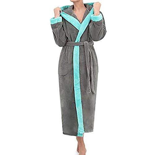 SHOBDW Albornoz Mujeres De Invierno De Manga Larga Sólido Súper Suave Mullido Felpa Franela Mantón SPA Gimnasio Albornoz Slee Toweling Ropa De Dormir Batas(Gris Oscuro,5XL)