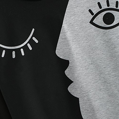 SHOBDW Moda Mujeres Señoras Animal Lindo Ojos de Impresión Elegante Sudadera Blusa Patchwork Pullover Tops Otoño Invierno de Manga Larga con Capucha (Gris,M)
