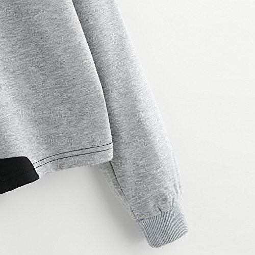 SHOBDW Moda Mujeres Señoras Animal Lindo Ojos de Impresión Elegante Sudadera Blusa Patchwork Pullover Tops Otoño Invierno de Manga Larga con Capucha (Gris,M)