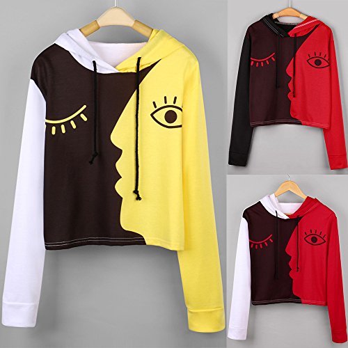 SHOBDW Moda Mujeres Señoras Animal Lindo Ojos de Impresión Elegante Sudadera Blusa Patchwork Pullover Tops Otoño Invierno de Manga Larga con Capucha (Gris,M)