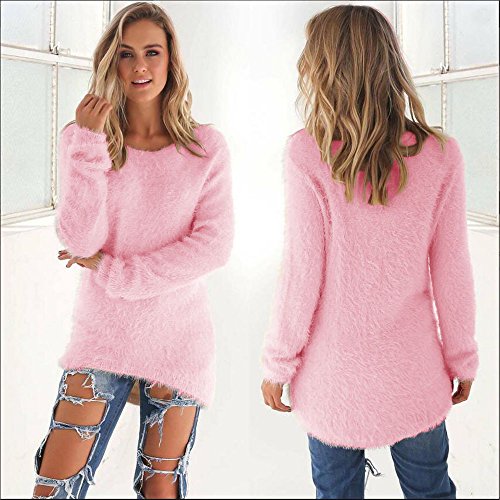 SHOBDW Mujer Suéter para Mujer Cuello Redondo Cárdigan Ocasional Sólido Suelto Otoño Invierno Tops de Manga Larga Cálido Prendas de Punto Jersey Jerséis Blusa Abrigo Vestido(Rosa,M)