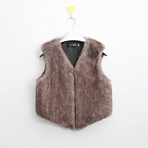 SHOBDW ¡ Promoción navideña Mujeres Faux Chaleco de Piel sin Mangas Abrigo Chaqueta de Pelo Largo Chaleco (marrón, XXL)