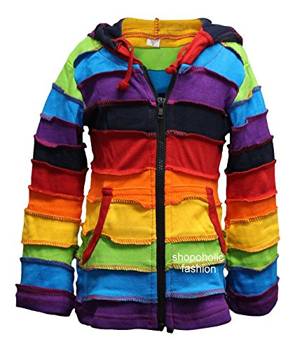 Shopoholic Moda Infantil Duende Coloridos Hippie De Rayas Con Capucha Hippy Boho Infantil Chaqueta De Punto - Arcoiris, Large