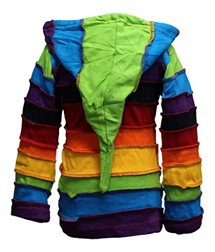 Shopoholic Moda Infantil Duende Coloridos Hippie De Rayas Con Capucha Hippy Boho Infantil Chaqueta De Punto - Arcoiris, Large