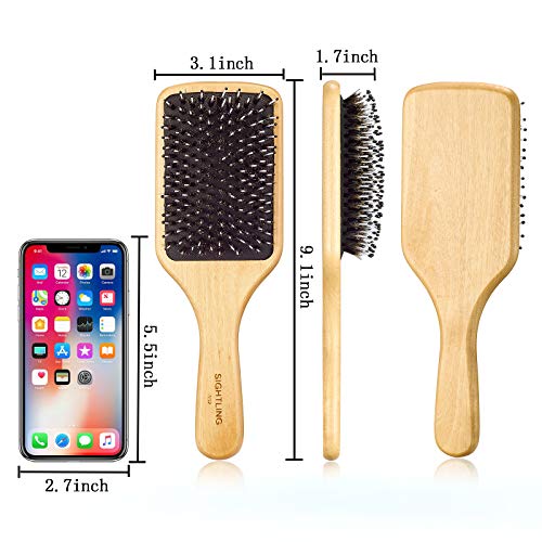 SIGHTLING Cepillo de pelo de Madera Desenredador/Estilizador de Cerdas de Jabalí con Herramienta Removedora de Cabello - puede ser utilizado para el secado al aire y para el alisado