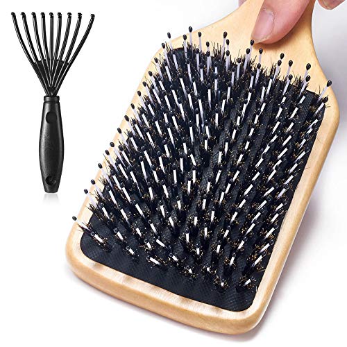 SIGHTLING Cepillo de pelo de Madera Desenredador/Estilizador de Cerdas de Jabalí con Herramienta Removedora de Cabello - puede ser utilizado para el secado al aire y para el alisado