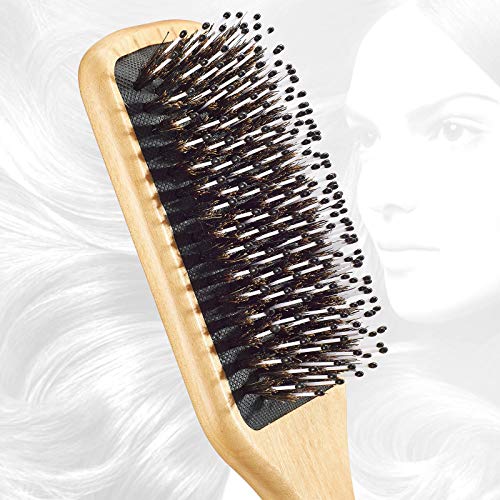 SIGHTLING Cepillo de pelo de Madera Desenredador/Estilizador de Cerdas de Jabalí con Herramienta Removedora de Cabello - puede ser utilizado para el secado al aire y para el alisado