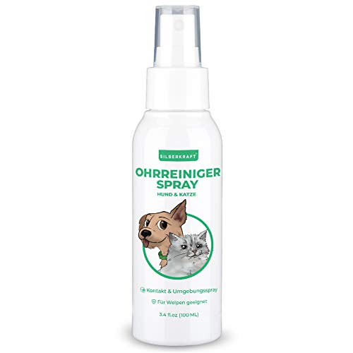 Silberkraft - Limpiador de orejas para perros y gatos, 100 ml, con extracto de manzanilla, limpia suavemente y suave, alivia el picor y es adecuado para cachorros