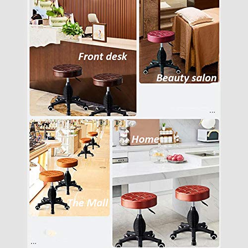 Sillas Giratorias con Rueditas，Taburete Montar con Negro Cuero Sintético Asiento，Altura Regulable 45-59 cm，160kg de Capacidad de Carga，Taburete Polipielpara Office Home Salon SPA Studio