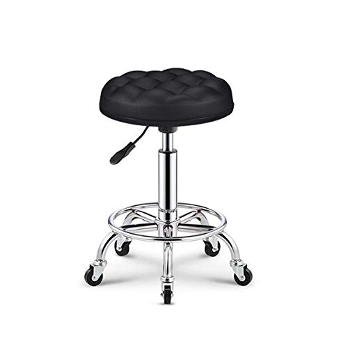 Sillas Giratorias con Rueditas，Taburete Montar con Negro Cuero Sintético Asiento，Altura Regulable 45-59 cm，160kg de Capacidad de Carga，Taburete Polipielpara Office Home Salon SPA Studio